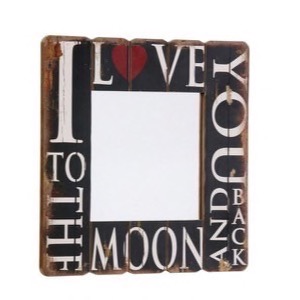 Spejl med teksten I Love You To The Moon And Back på træramme 60x60cm - Se flere Skilte og Spejle